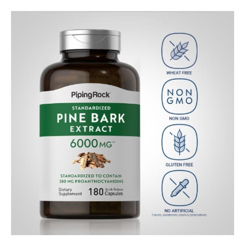 Casca De Pinheiro, Extrato 6000 Mg, 180 Cápsulas Piping Rock Sabor Sem Sabor