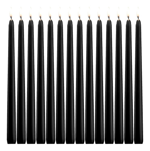 14 Velas Conicas Negras Sin Perfume, 10 Pulgadas De Alto Y 3