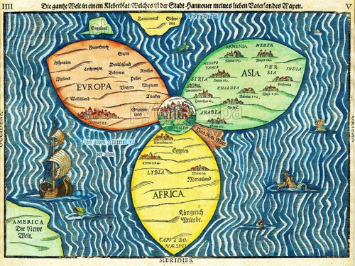 Cuadro Mapa Planisferio Mapamundi De Heinrich Bünting - 1581