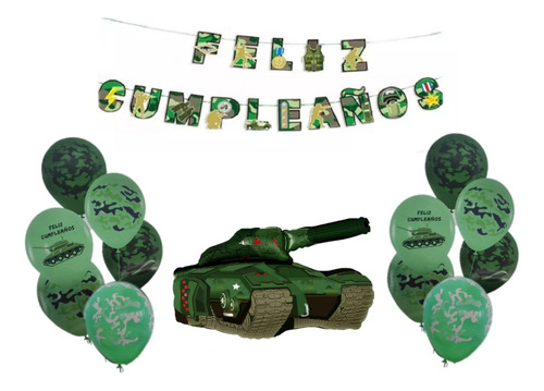 Pack Cumpleaños Globos Militar Tanque Guerra - Globifiesta