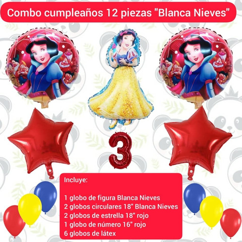 Set 12 Globos Decoración Cumpleaños Blanca Nieves Princesas 