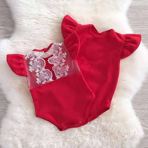 Ropa Moda Para Bebe Niña Lindo Pañalero Rojo Bordado Blanco