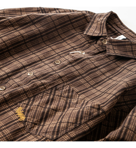 Camisa Casual De Manga Larga A Cuadros Con Bordado Coreano P