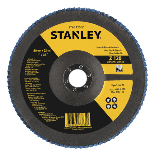Flap Disc 7 G120 Concavo Zirconado C/5 Peças Stanley