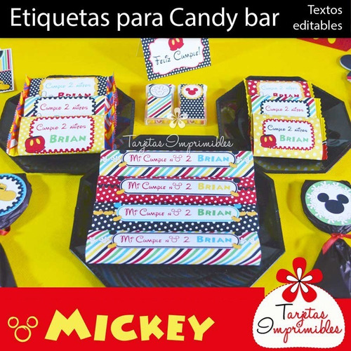 Kit Imprimible Candy Bar Cumpleaños Mickey Mouse Rojo Negro