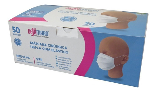 Máscara Cirúrgica Tripla Descartável Dejamaro Cx 50 Unidades