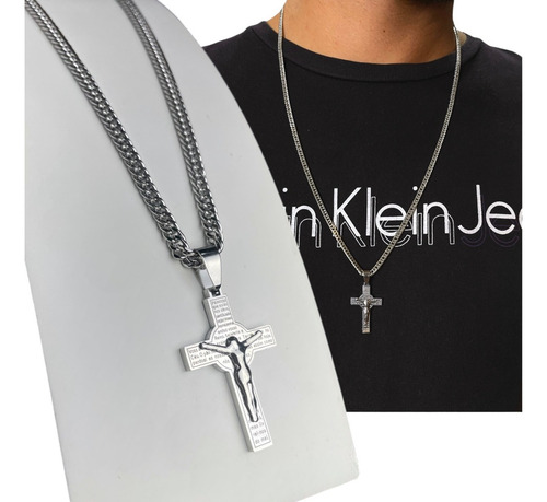 Corrente Cordão 70 Cm Pingente Cruz Aço Inox Masculino