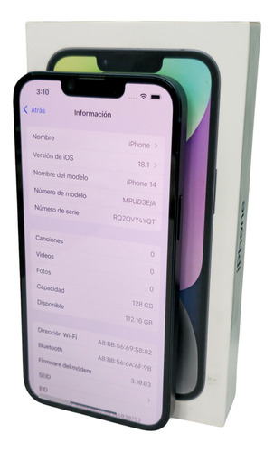 Apple Iphone 14 128gb Midnight Pila 100 Con Caja Azul Oscuro