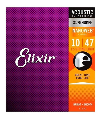 Cuerdas Para Guitarra Acústica 12 Cuerdas Elixir 10-47 11152