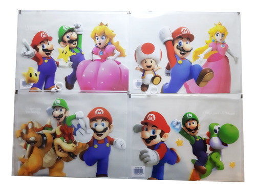 4 Folders Mario Bros Tipo Ziploc Tamaño A4 Ideal Para Regalo