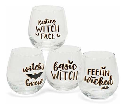 Juego De 4 Vasos De Vino Witchy De 16 Oz, Estándar