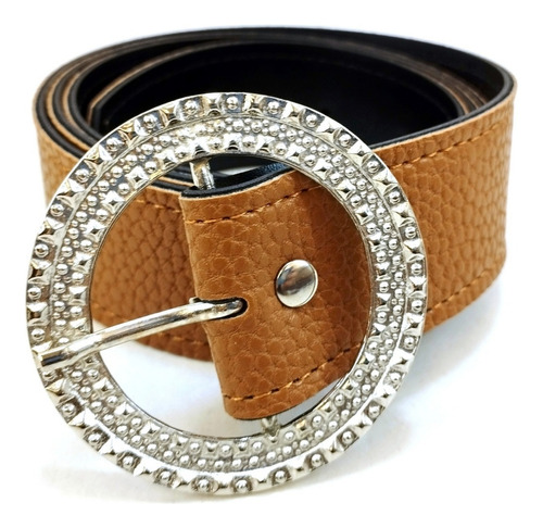 Cinturon Mujer Eco Cuero Capreado Hebilla Redonda 35mm