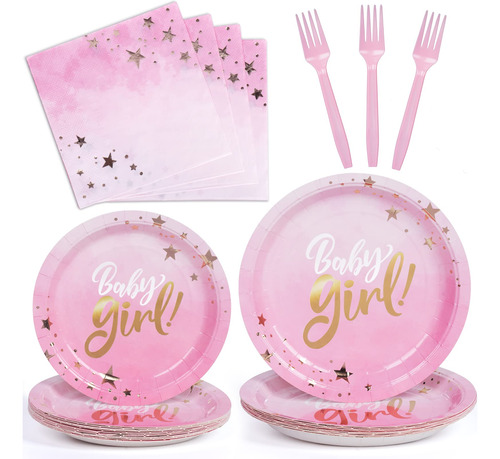 Decorlife Plato Servilleta Baby Shower Para Niña Sirve 24 96