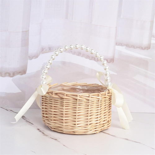 Cesta De Flores De Vime Para Casamentos, Rattan Feita À Mão