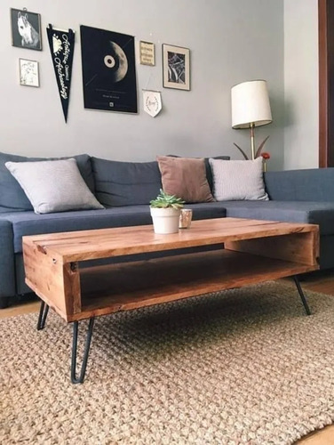 Mesa De Centro Credenza 80 Cm  / Madera Sólida / Industrial 