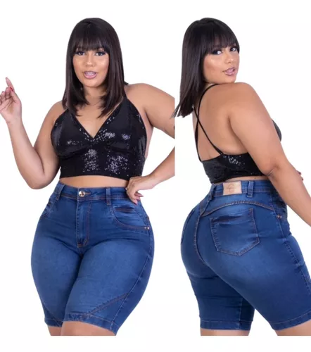 Short Feminino Jeans Plus Size Lycra Levanta Bumbum Moda