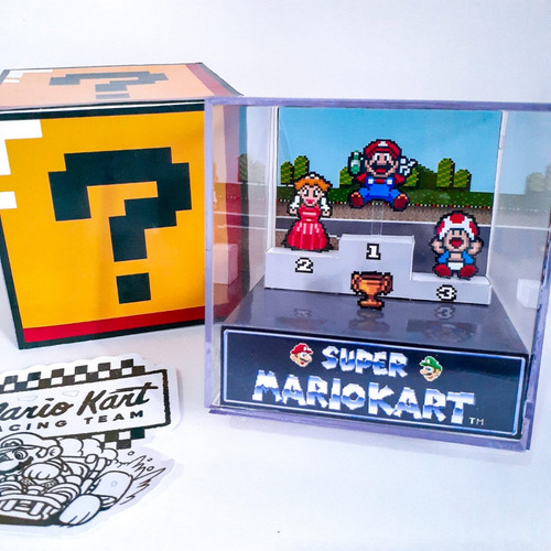 Diorama Mario Kart Podium Cubo De Acrílico 9x9x9cm