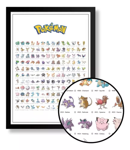 Pôster Quadro Todos Pokemon Da 1º Geração Com Moldura A3