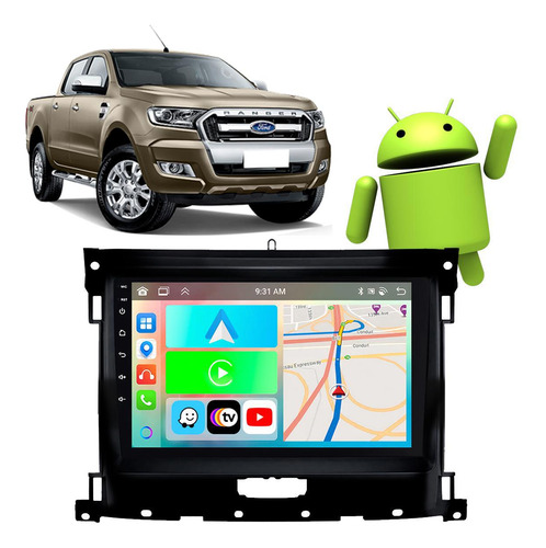 Kit Multimidia Android 9p Ranger 17 18 19-21 Carplay+ Canbus