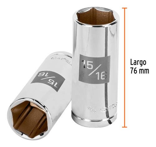 Dado Largo De 15/16, 6 Puntas, Cuadro 1/2, Truper. 13332