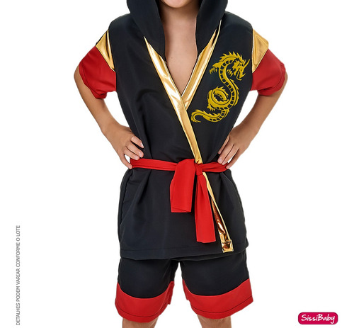 Fantasia Infantil Super Ninja Guerreiro Menino Lutador Luxo