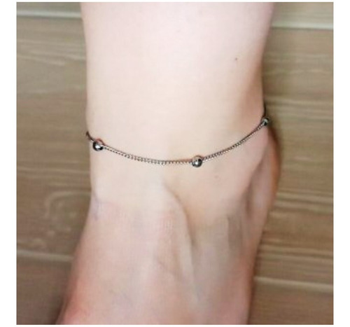 Pulsera Tobillera Mujer Acero Pie Tobillo Bolitas Plata Moda
