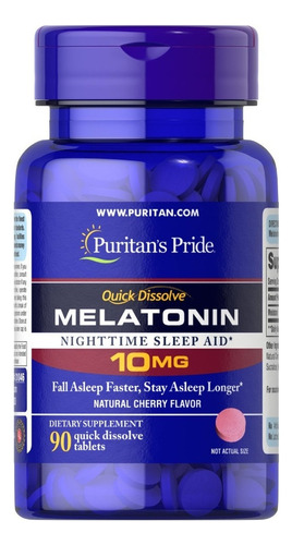 Melatonina 10 Mg Puritan´s Pride Dormir Mejor 90 Tabs Sabor Cereza