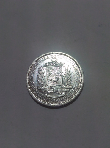 Moneda De Un Bolivar De Plata, De 1960. Gr 5, Lei 835.