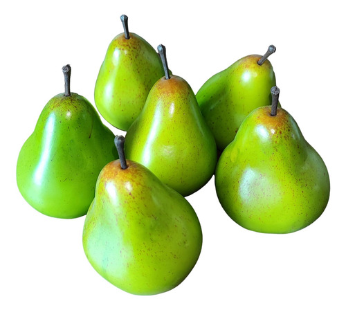 Lovmeety Frutas Artificiales, 6 Piezas De Peras Verdes Falsa