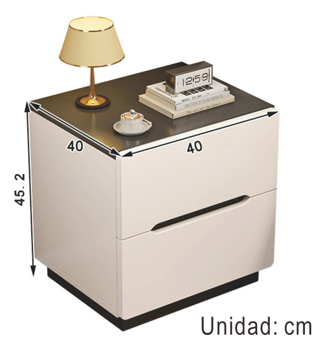 Buro De Noche Blanco 40cm - 2 Cajones Madera Sencillo