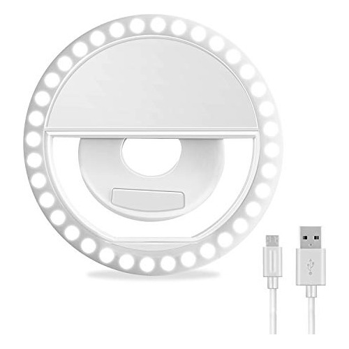 Selfie Ring Light, Recargable, Portátil, Con Clip, Aut...