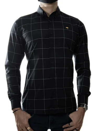 Camisa negra con cuadros blancos hotsell