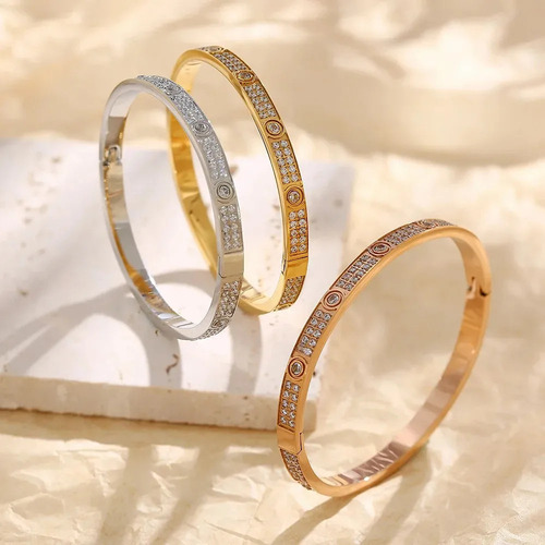 Pulsera De Acero Y Titanio Para Mujer Full Diamond Cnc Craft