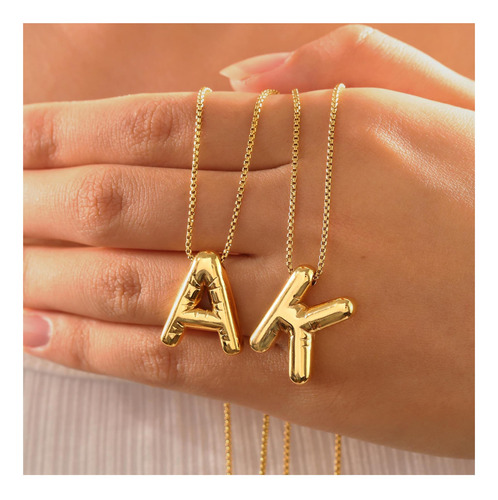 Collar De Letra De Burbujas De Baylay Oro 18 Km Relleno De J