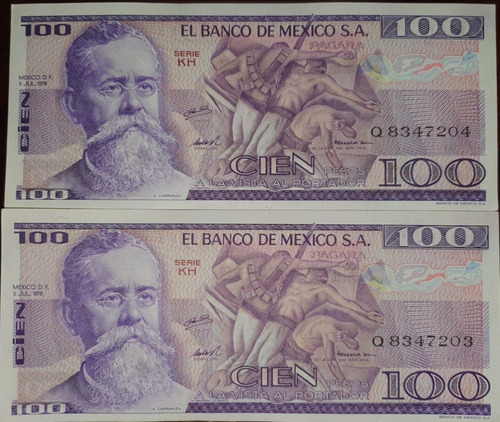 Set De 10 Billetes 100 Peso Venustiano Carranza Sin Circular