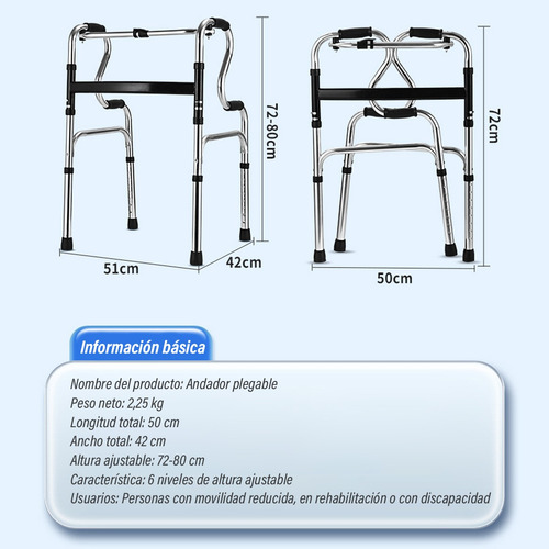Andadera Plegable Multiuso Doble Apoyo Con Ruedas Asiento