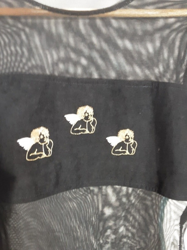 Imagen 2 de 9 de Blusa Negra Gasa Manga Larga Canadiense Talla S