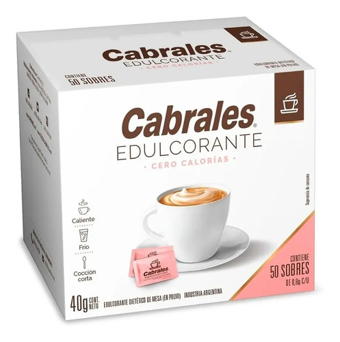 Imagen 1 de 1 de Edulcorante Cabrales X50 Sobres Cero Calorias Supermayorista