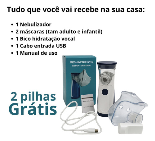 Inalador Nebulizador Mesh Pafesa Tech Portátil Silencioso Potente Ultrassónico Adulto Bebe Criança A Pilha Ou Usb Tomada