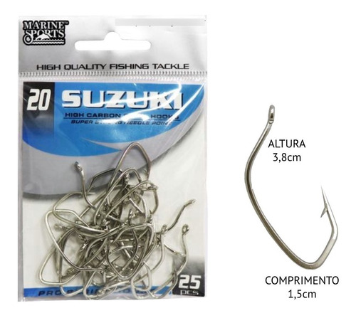 Anzol Marine Sports Suzuki N°20 (3,9cm) 25p Tucunaré Pescada