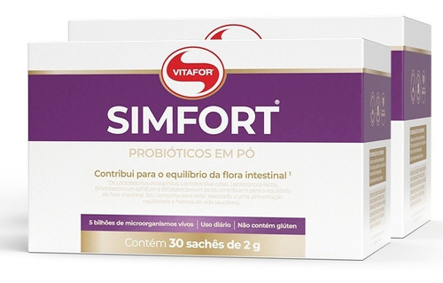 Kit 2 Simfort Mix De Probióticos Vitafor 30 Sachês De 2g Sabor Natural