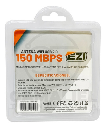 Imagen 2 de 2 de Antena Usb Wifi Tarjeta Nano Adaptador 150mbps 802.11n Pc