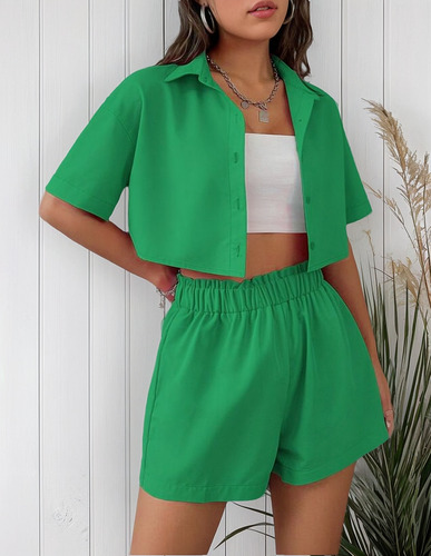 Conjunto De Camisa De Manga Corta Y Pantalones Cortos De Muj