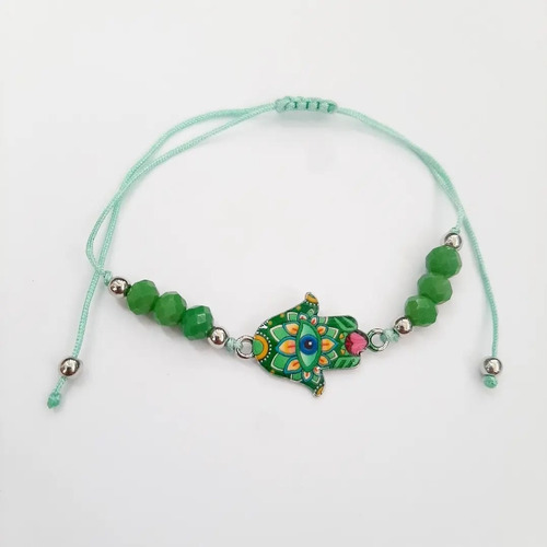 Pulsera Hamsa Verde Proteccion Mano De Fátima Ojo Turco 