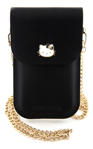 Wallet Hello Kitty Logo Y Cadena Metalica Universal Negra