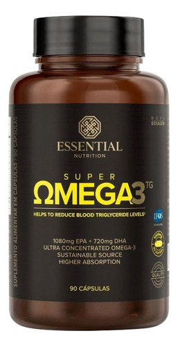 Suplemento em cápsulas Essential Nutrition  Super Omega 3 TG em pote 90 un