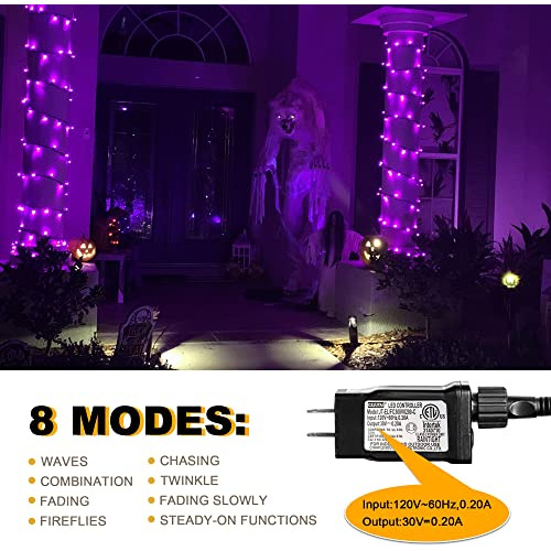 200 Luces De Navidad Moradas Led, 66 Pies, Enchufables,...