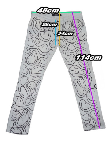 Imagen 8 de 8 de Pantalon Jean Happy Face Grunge Pintado A Mano Caustico T48