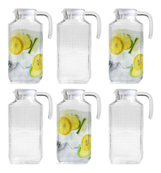 2 jarras de vidrio frascos de vidrio nevera jarras lanzadores refrigerador por 1 litro de vidrio con tapa de plástico blanco 