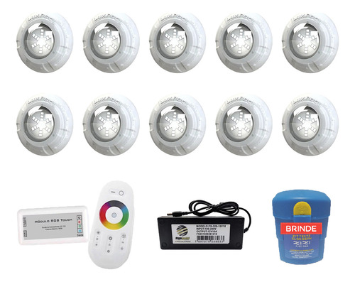 Kit Completo Iluminação Piscina 160m² - 10 Leds 9w + Módulo